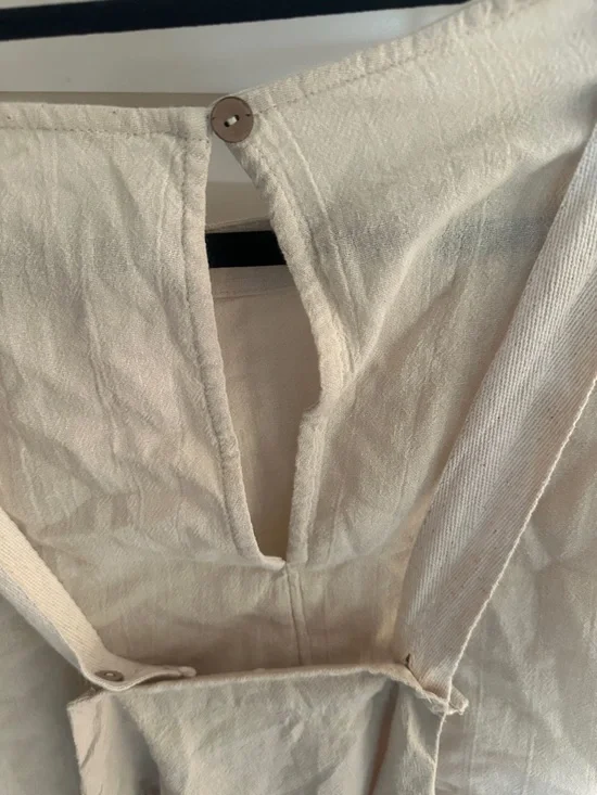 Free People Beige 2 piece Linen-Blend Midi Pinafore Dress with Wide Sleeve Top - Picture 5 of 5